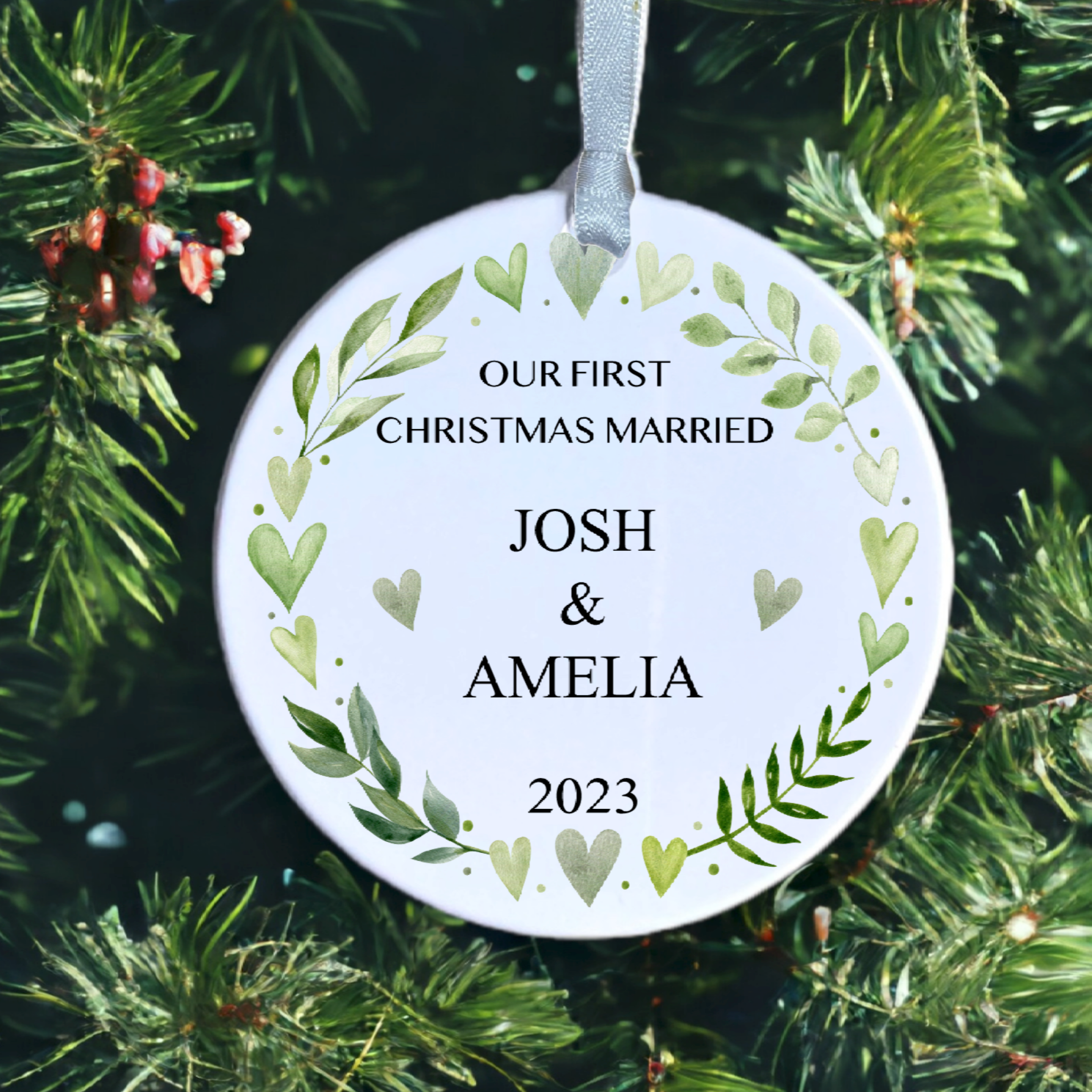 First Christmas married ceramic bauble