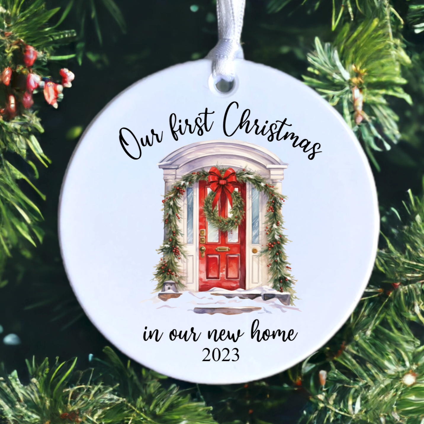 First Christmas in our new home ceramic bauble - red door
