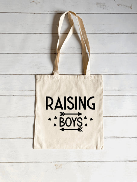Raising boys canvas tote bag