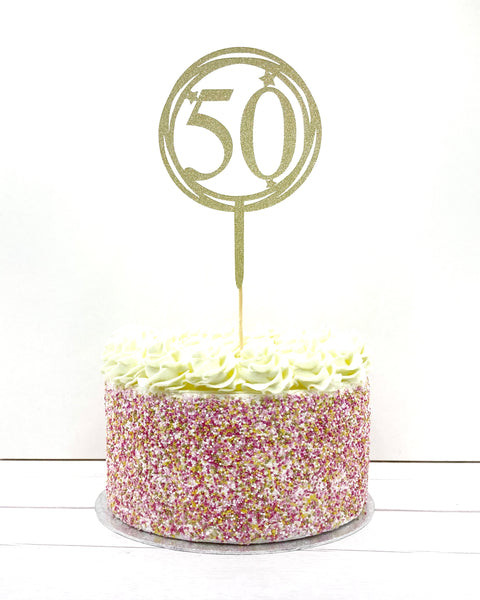50th birthday cake topper, circle cake decoration, fiftieth birthday props, turning fifty
