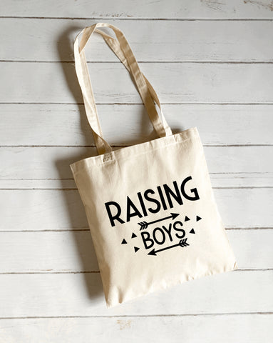 Raising boys canvas tote bag