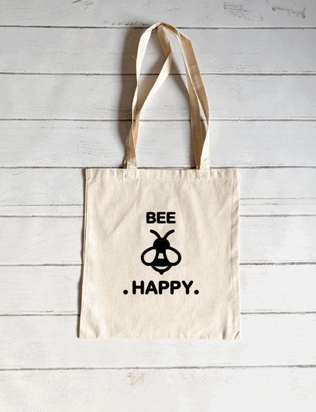 Bee happy canvas tote bag
