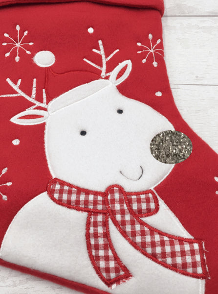 Red personalised reindeer stocking