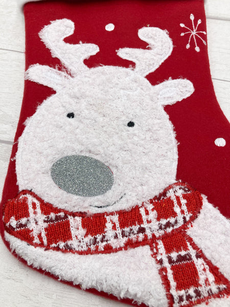 Personalised red reindeer Christmas stocking