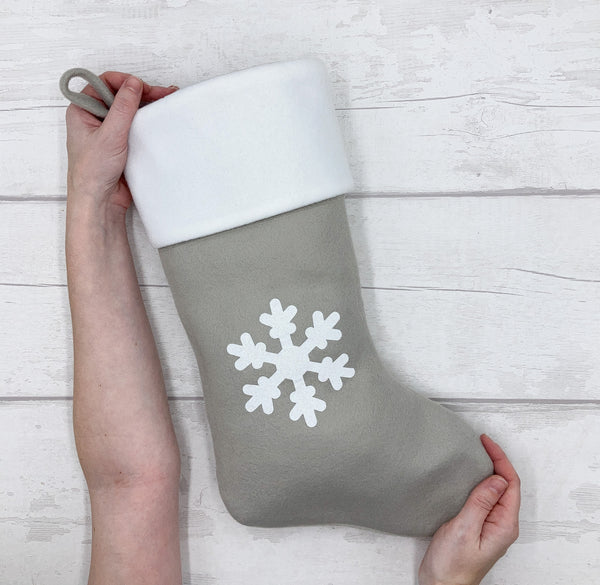 Personalised grey snowflake Christmas stocking