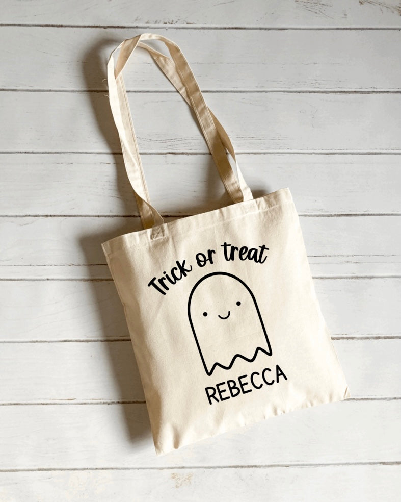 Personalised ghost trick or treat tote bag