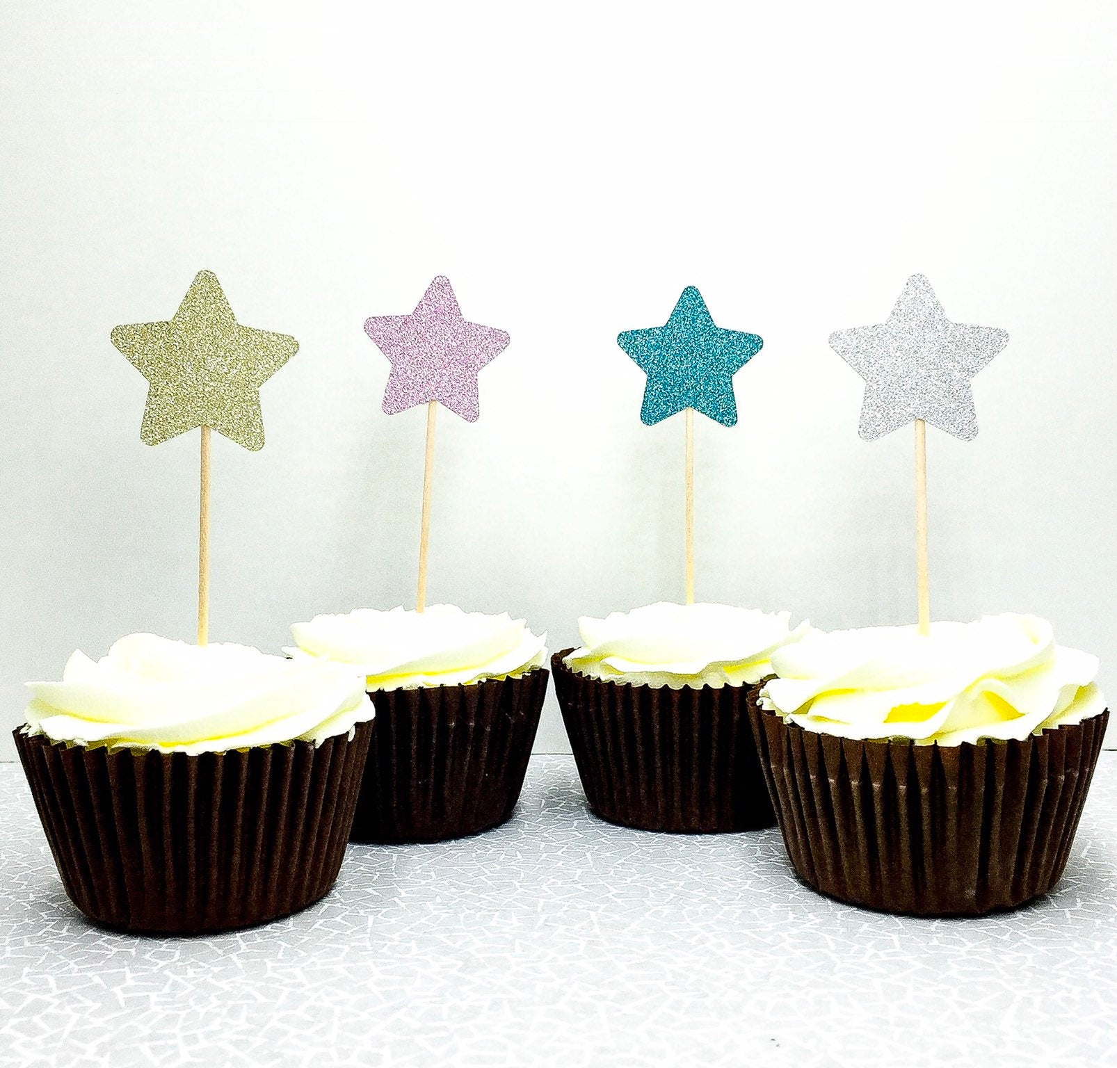 Star cupcake toppers, glitter cupcake toppers, star party decor, birthday accessories