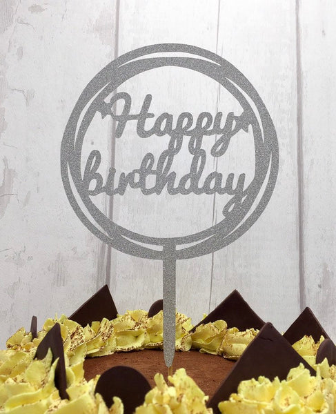 Happy birthday cake topper, glitter cake topper, circle cake topper, birthday party props, party decor, cake ideas
