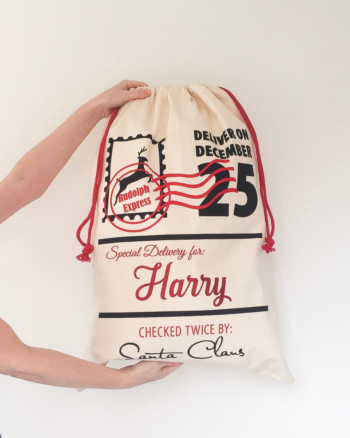 Personalised canvas Christmas gift sack