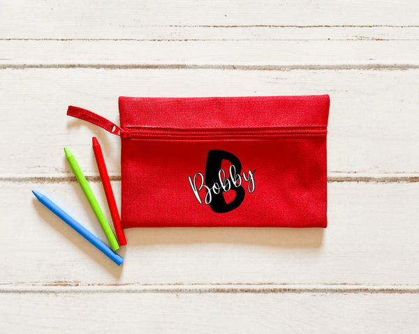 Personalised pencil case, back to school, name pen holder, school colours pencil case