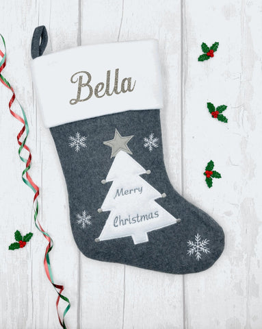 Personalised Christmas stocking with Christmas tree